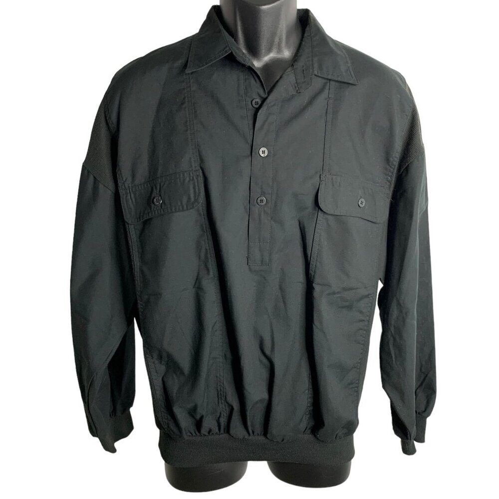 Vintage 90s Members Only Pullover Polo Shirt L Black Buttons Pockets Rib Trim